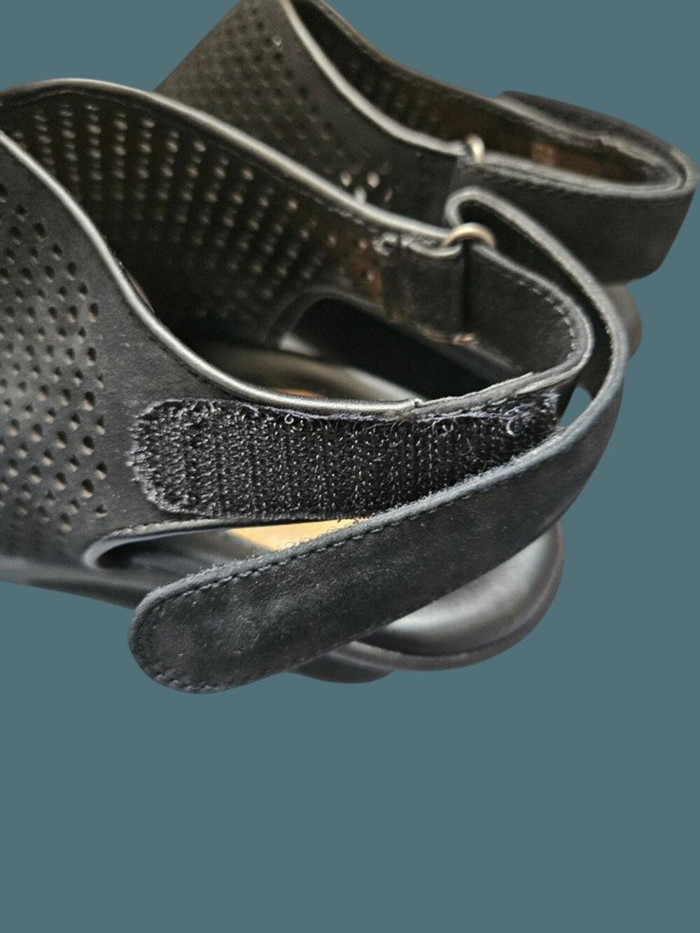 Earth Dalia Black Nubuck Peep Toe Wedge Heel Slingback Comfy Sandals Women 8B - Picture 12 of 13